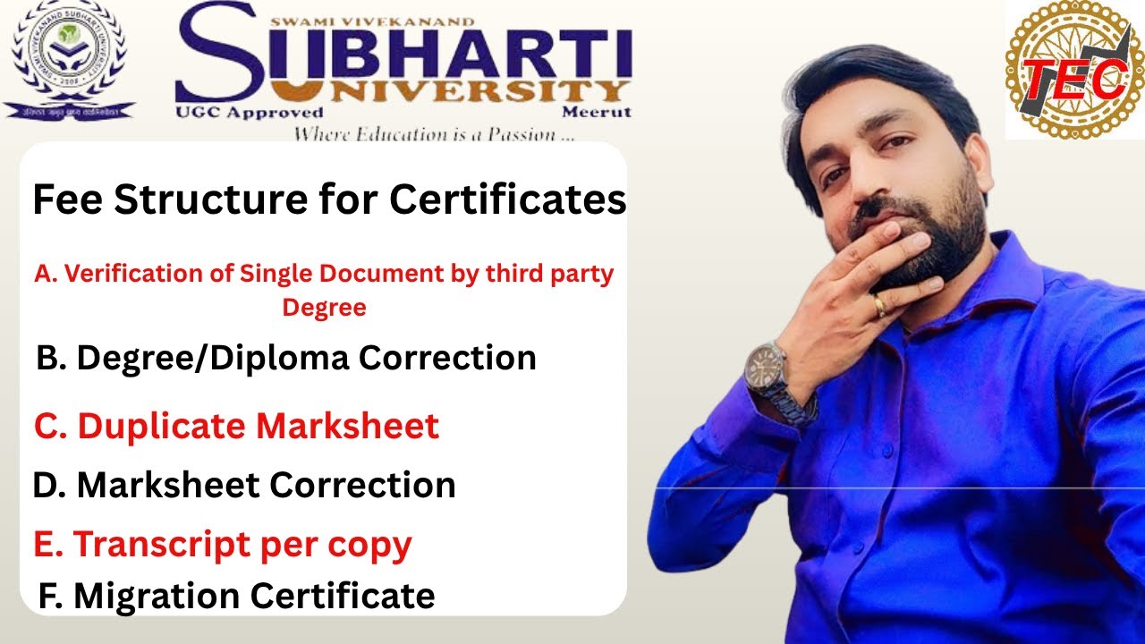 Subharti University Correction Charges 2025 | Marksheet, Degree & Certificate Update Full Details