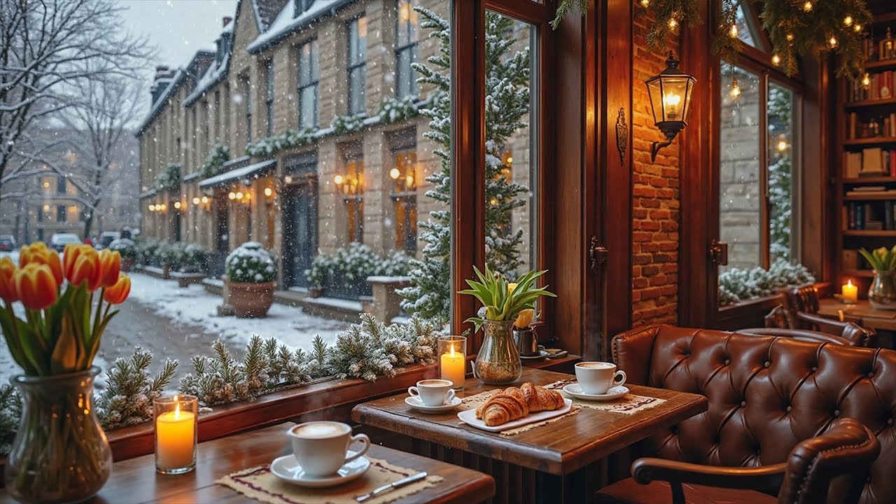Cozy Snowy Coffee Shop Jazz Ambience for Focus, Work and Relax