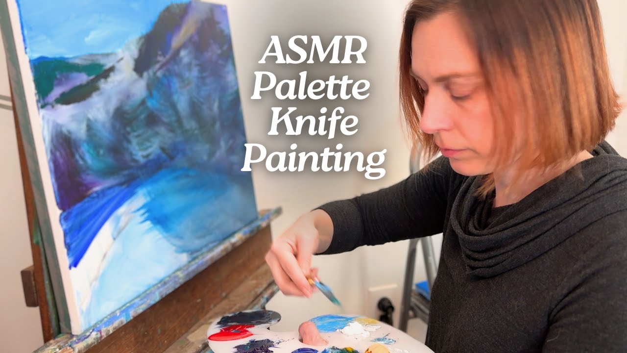 ASMR Palette Knife Painting | Serene Snowy Mountain View | No Talking