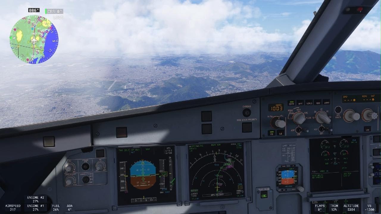 Vista aérea da cidade do RJ com aprox. tensa no aeroporto Santos Dumont - A320 Neo - MFS 2024 - PS5