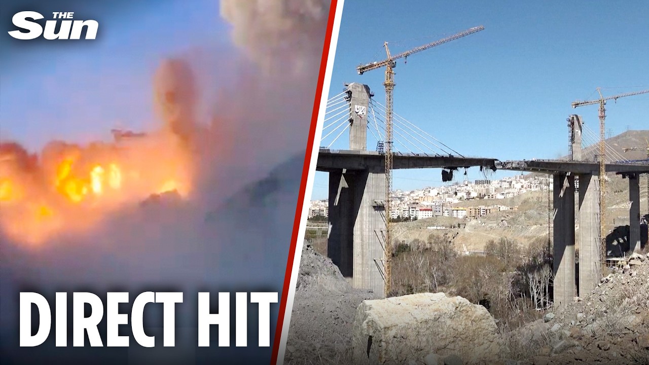 New close-up footage shows Iran's largest bridge cut in half by devastating strike