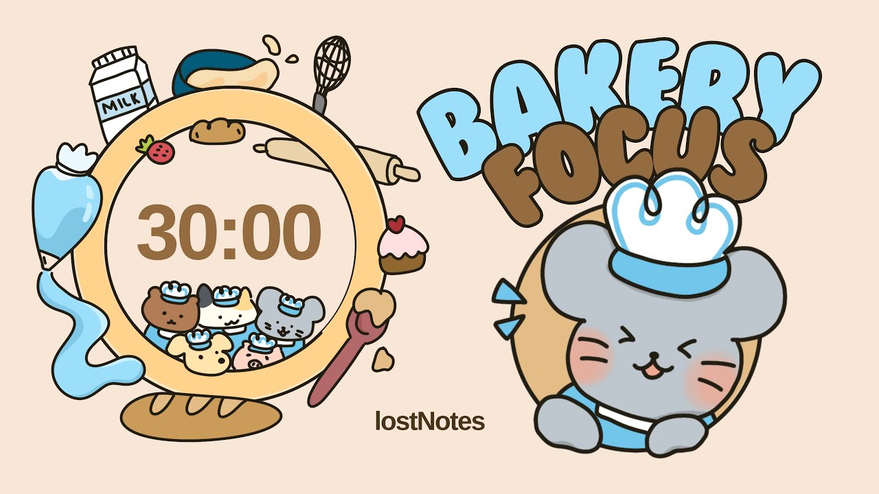 STUDY WITH ME 4x30 min Bakery Focus Pomodoro timer ⋆⁺ | ˚˖🥐˚perfect for study & working
