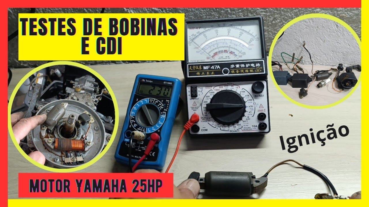 YAMAHA 25 hp Diagnosticar defeito no CDI, bobina de IGNIÇÃO, bobina PULSO e de tensão, valores ohms