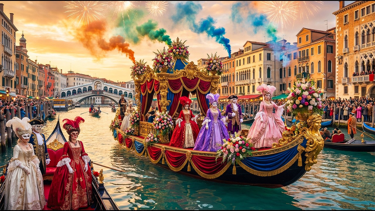 Венецианский карнавал 2026 🎭 Открытие Гранд-канала | Плавучий парад и культовые венецианские маски