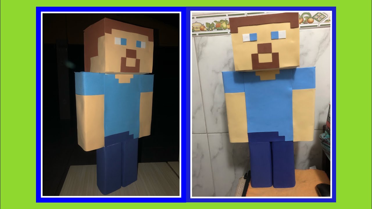 Boneco minecraft feito com caixa de leite / Steve minecraft