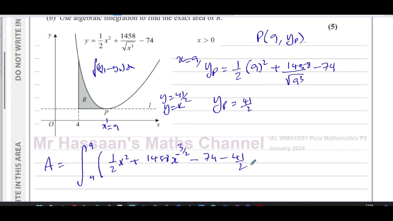 WMA12/01, (Edexcel), IAL, P2, January 2024, Q10, Differentiation, Integration
