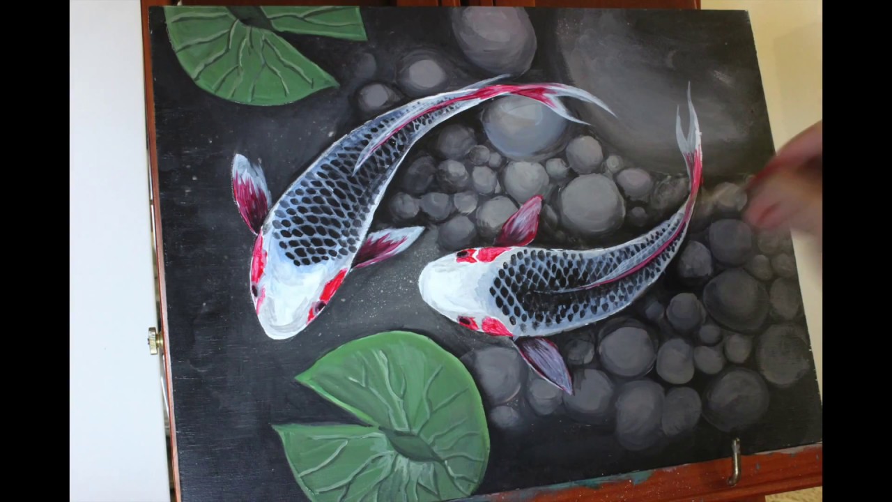 Meditative koi painting time-lapse on wood