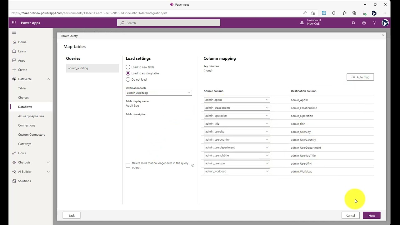 Copy Audit Log Data from Existing CoE Environment