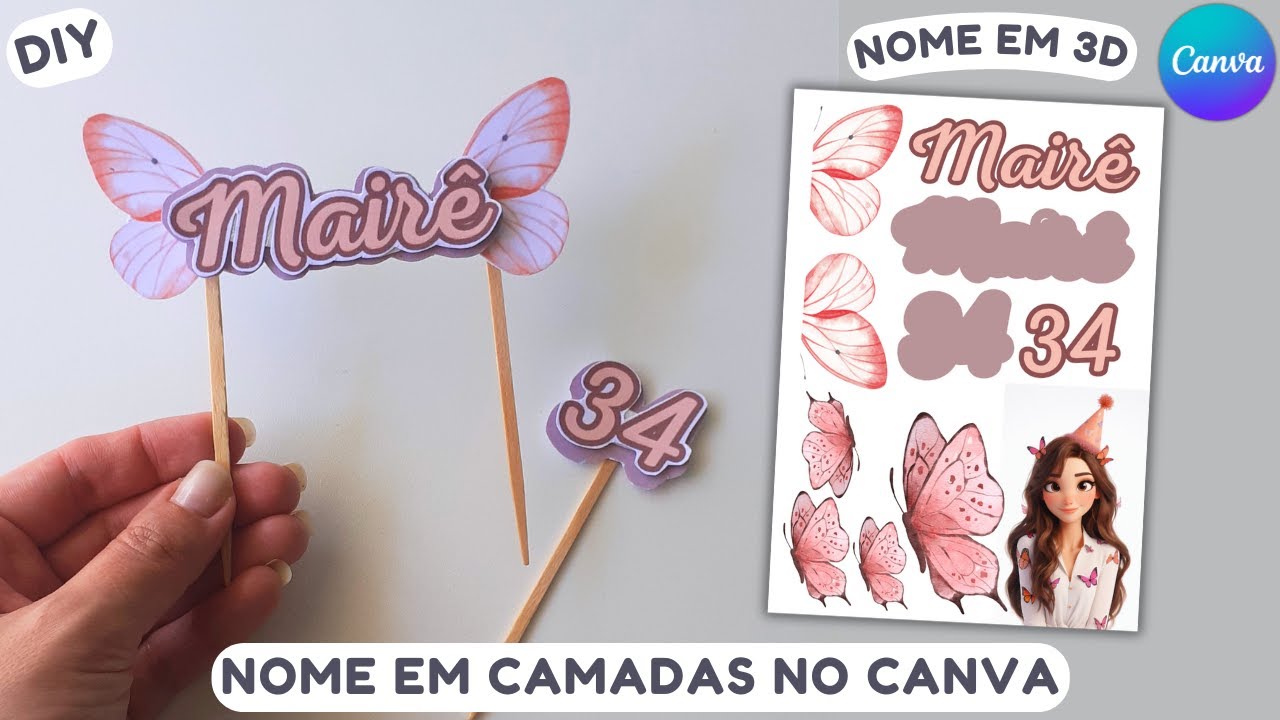 COMO FAZER NOME EM CAMADAS NO CANVA | TOPO DE BOLO 3D | NOME EM 3D NO CANVA MEDIDAS TOPO BOLO CANVA