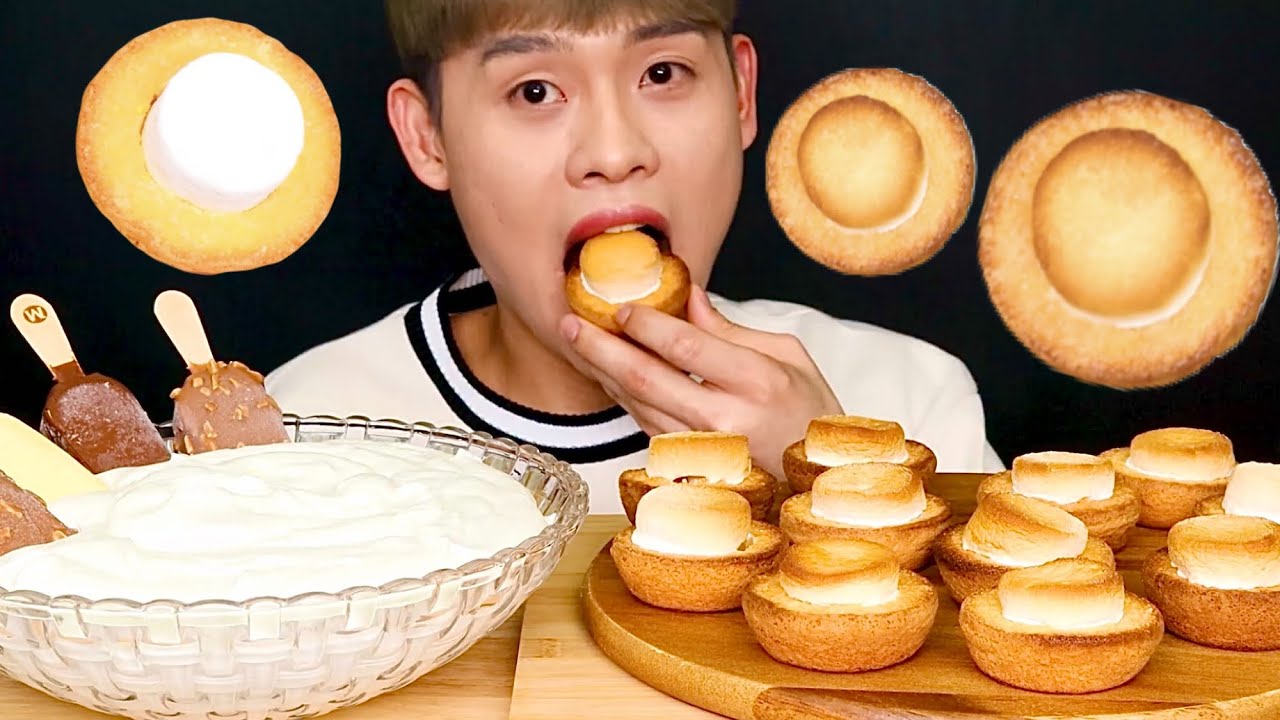 마쉬멜로우 카스타드오븐구이와 생크림매그넘 초콜릿아이스크림 먹방~!!Marshmallow Castella Oven Bake Whipped Cream Chocolate IceCream