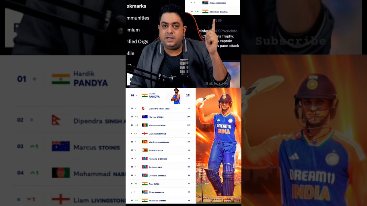 T20 All-Rounder Rankings 2025! 😍 Hardik Pandya No.1 🔥 Abhishek Sharma Rising! #Cricket #Shorts