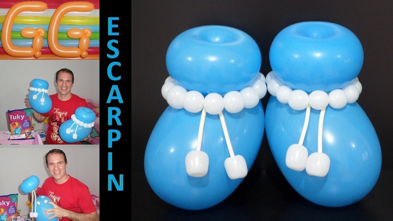 escarpines con globos para baby shower- globoflexia facil - decoración baby shower niño