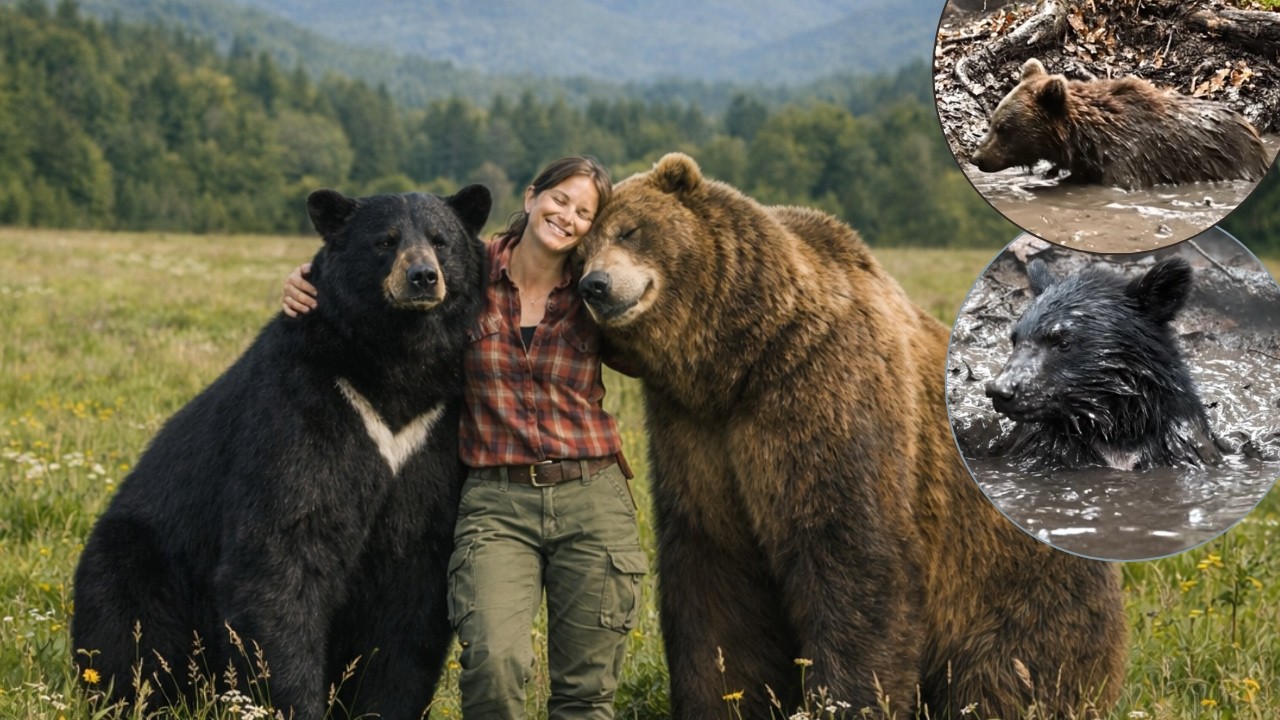 This Woman Rescued Two Bears From A Muddy Pond – 5 Years Later, They Hugged Her Again