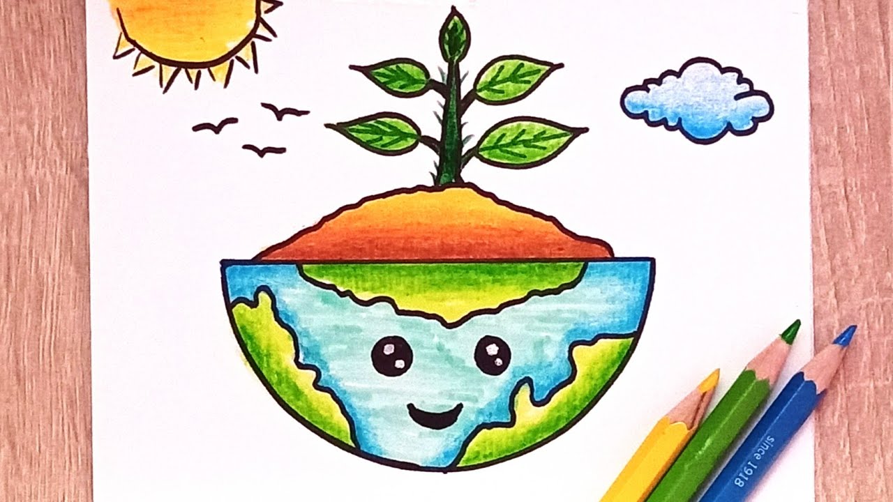 رسم سهل عن البيئة | رسمة معبرة عن البيئة | رسم عن البيئة النظيفة|رسم حول النظافة و الحفاظ على الغابة