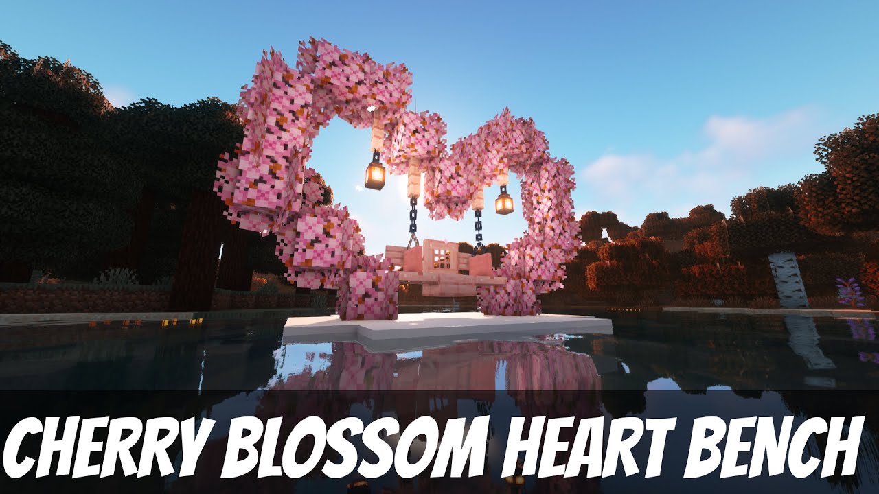 I MADE CUTE HEART BENCH CHERRY BLOSSOM DESIGN  | MINECRAFT TUTORIAL