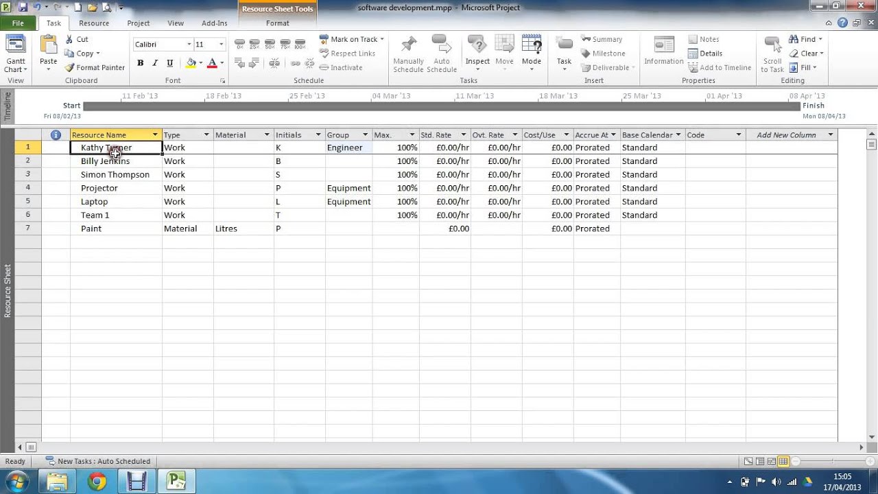 Add Resources to a Project using the Resource Sheet