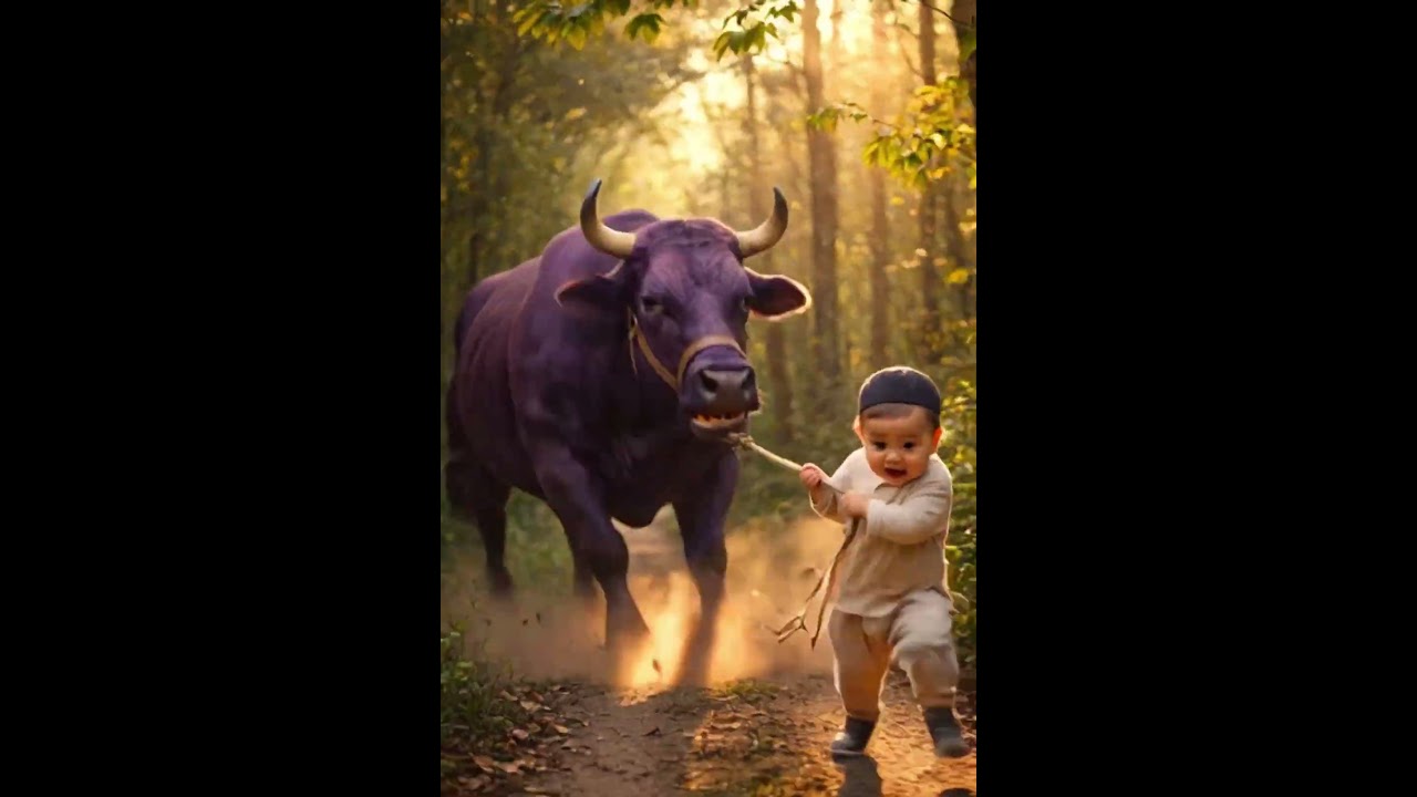 Ma Sha Allah Cute baby walking with bull #islamicvideo #foryou #ytshorts #islamicstatus #fypシ゚viral