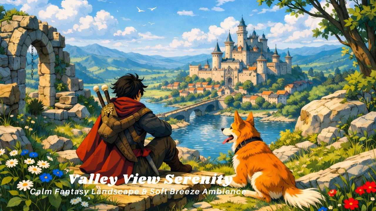 Valley View Serenity | Calm Fantasy Landscape & Soft Breeze Ambience