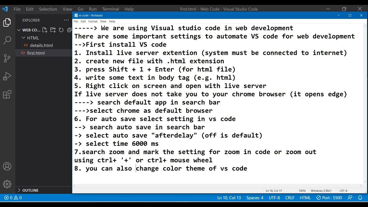 Visual Studio Code settings for live server auto refresh browser (web development)