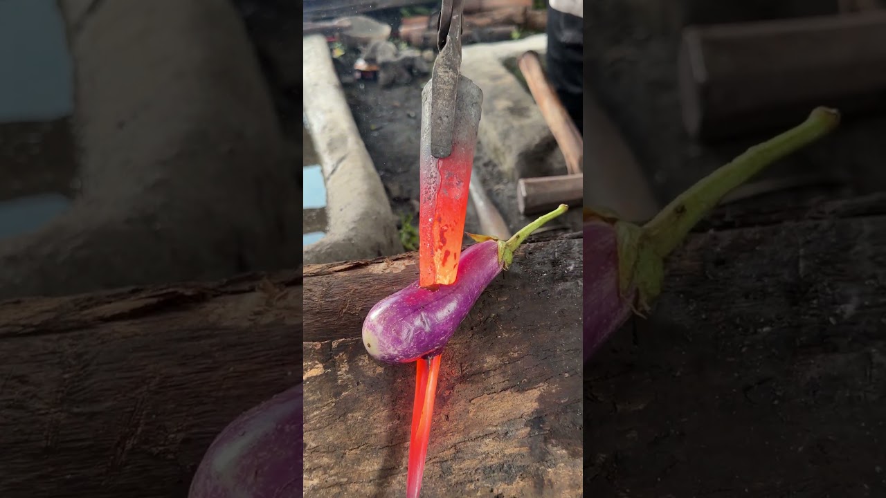 Crazy experiment using purple eggplant🔥 #manual #blacksmith #medievalblacksmith #wood #forging #fyp