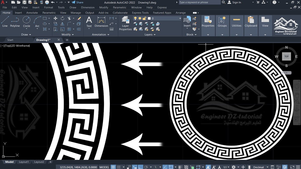 طريقة عمل زخرفة دائرية مطلوبة كثيرا بسهولة على برنامج AutoCAD