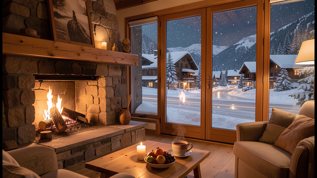 Calm Winter Café by the Fireplace 🎷Relaxing Jazz Ambience & Crackling Fireplace for Focus & Study