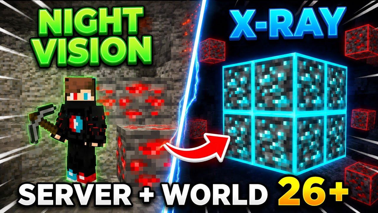 Minecraft PE X-Ray + Night Vision Texture Pack (1.26 New Update Working)🔥