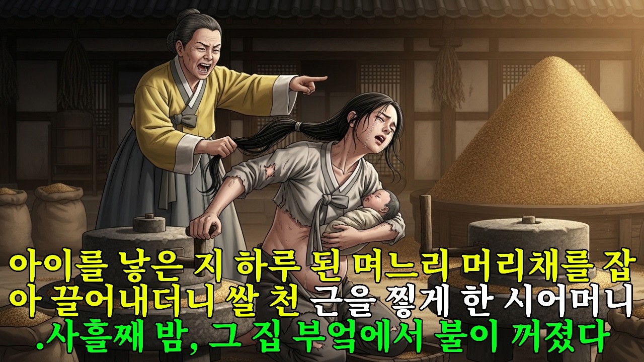 갓 아이를 낳은 며느리 머리채를 잡고 마당에 세운 뒤 쌀 천 근을 찧게 한 시어머니.사흘째 밤, 그 집 식구들이 밥을 찾기 시작했다 | 조선야담 | 오디오북