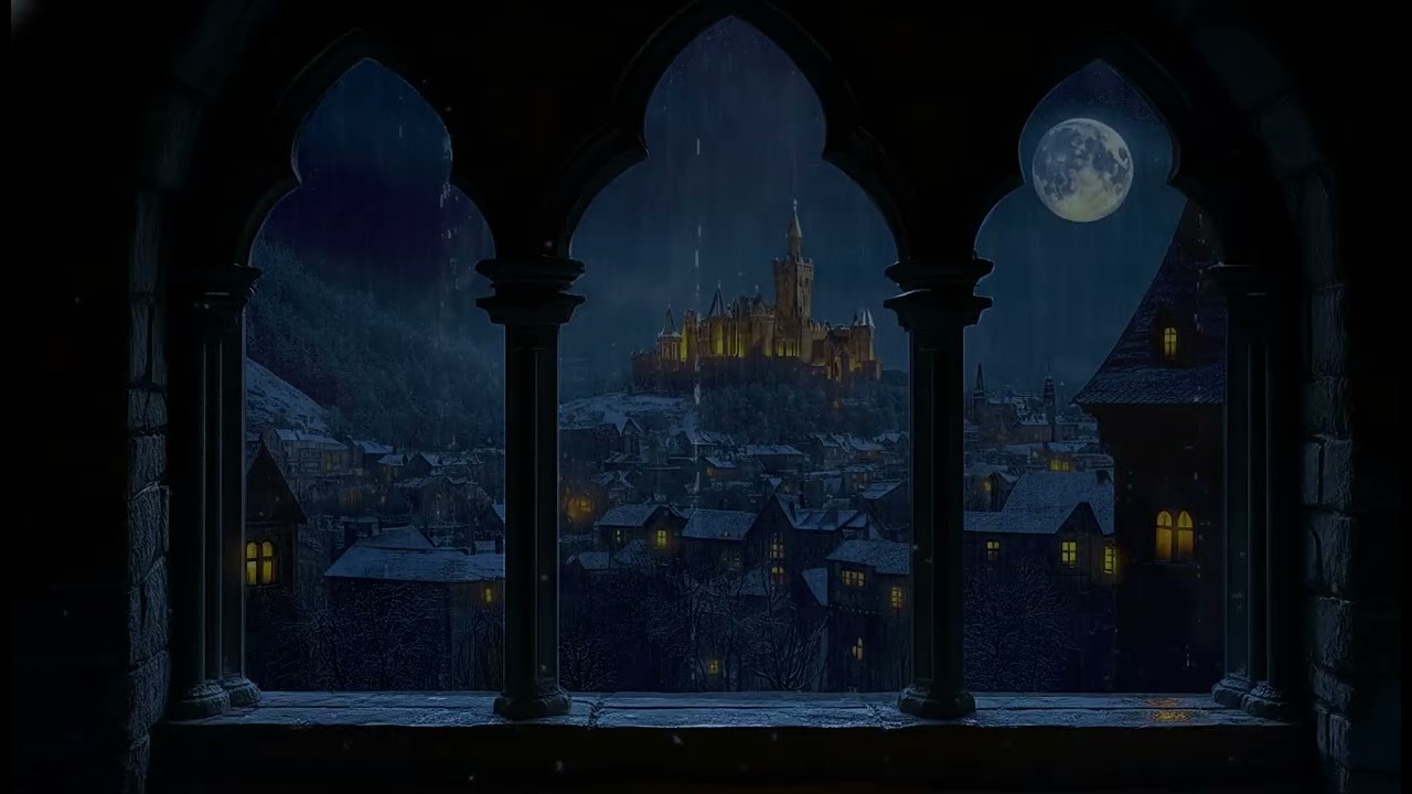 Rain Sound Harry Potter winter window view | Peaceful relaxation healing and deep sleep sounds now