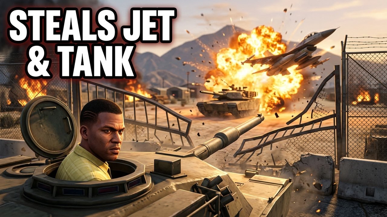 Franklin Steals Jet & Tank From Military Base! 💥 GTA 5 Chaos Gameplay