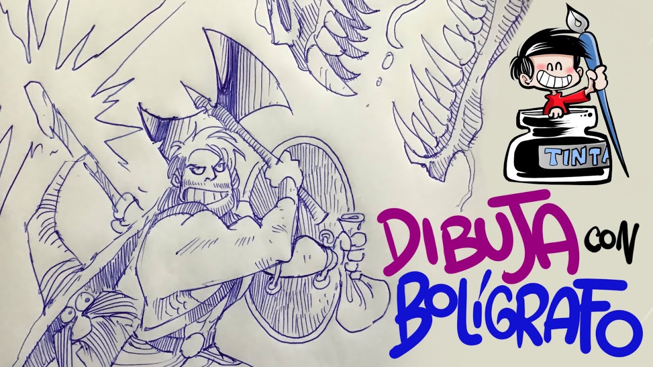 DIBUJA UN GUERRERO CON BOLÍGRAFO estilo cartoon