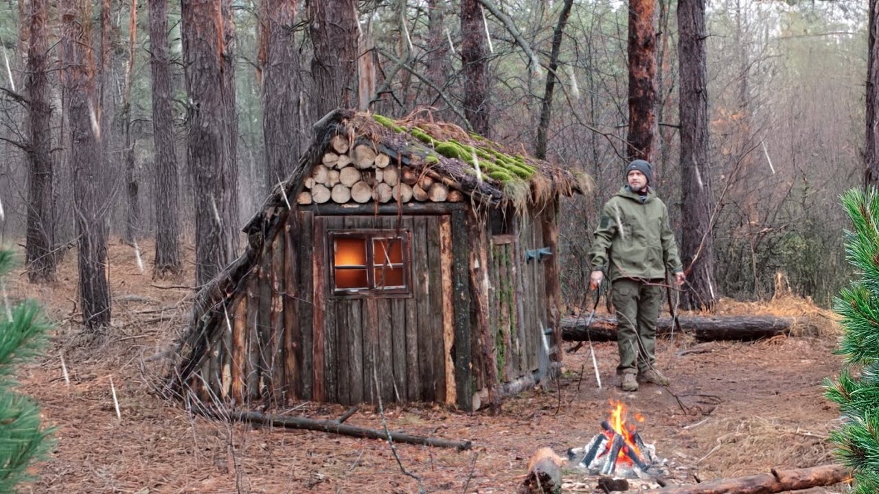 For the past 3 months, the man has been living in the forest, building a log cabin.