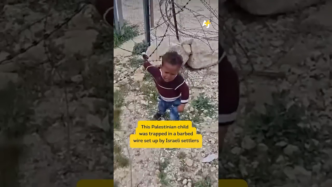Palestinian Child Trapped by Barbed Wire Placed by Settlers