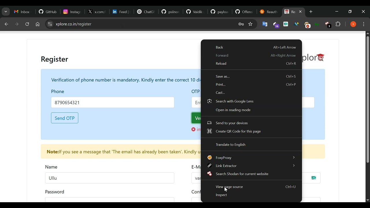 🔐 OTP Vulnerability POC | OTP Visible in Browser Inspect Live Website 2025 Hindi