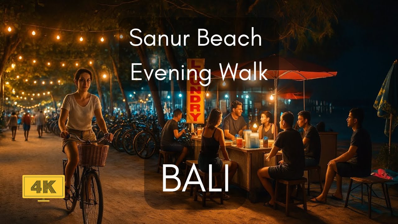 Sanur Beach Bali Walking Tour | Evening Walk From Karang to Segara Beach 4K