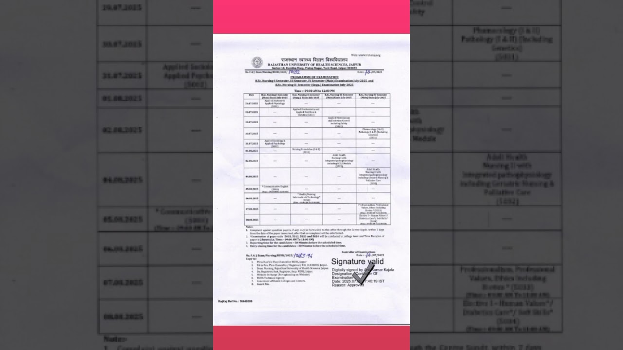 BSC nursing semester exam time table #nursingexam #cuet #ruhs#jaipur #rajasthan#lastdate