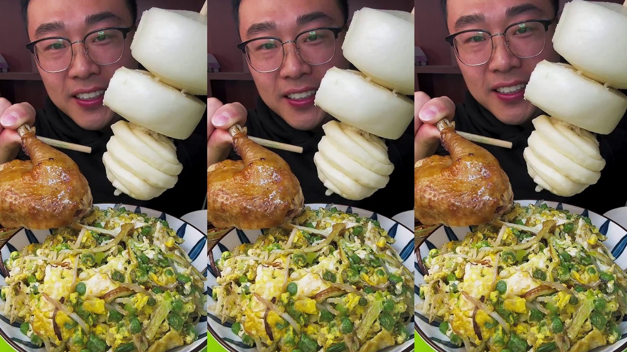 Let’s Eat Show | Stir-Fried Bean Sprouts, Garlic Chives & Green Beans with Eggs + Big Chicken Leg 🍳🍗