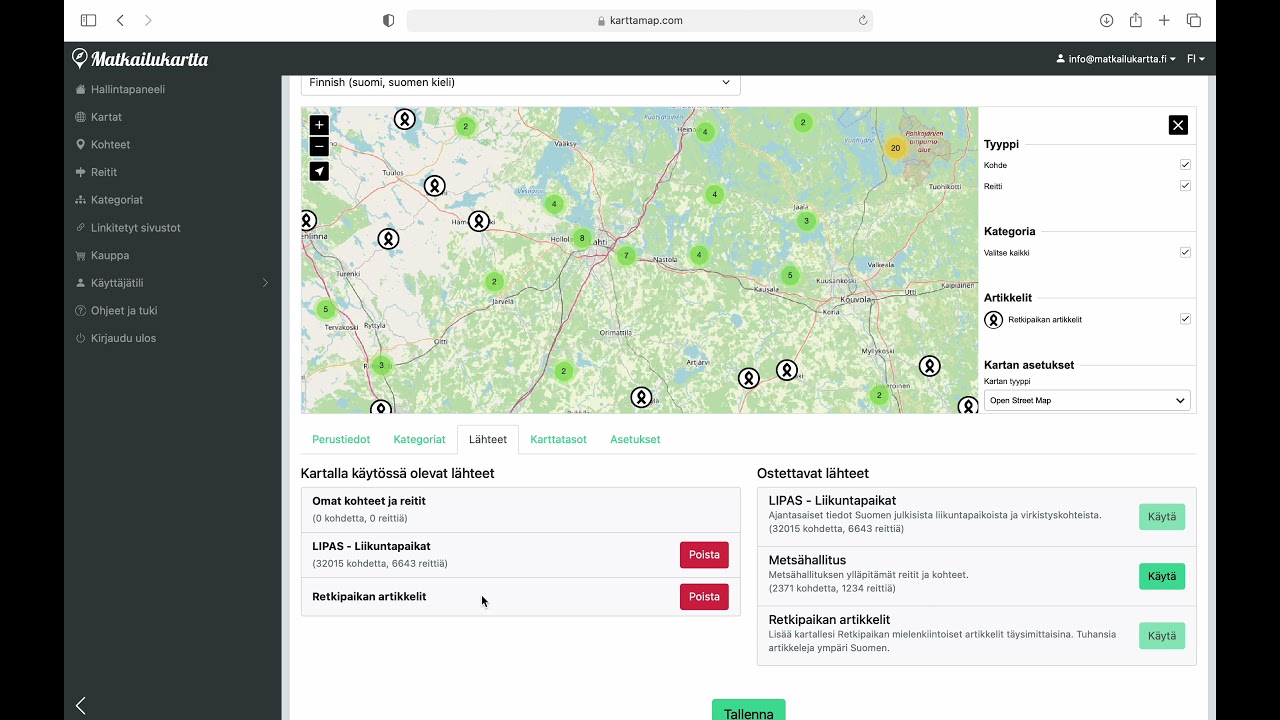 Retkipaikka Matkailukartan k&auml;ytt&ouml;&ouml;notto viidess&auml; minuutissa