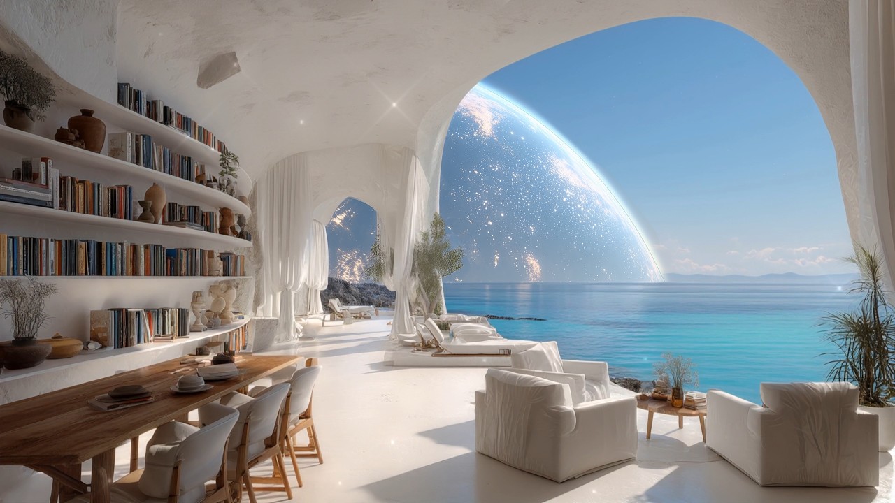 【作業用BGM】3時間 巨大惑星が見える白い書斎 ｜ 日常を忘れて深く没入する、夢の中の432Hz | 3 Hours Cosmic Sanctuary