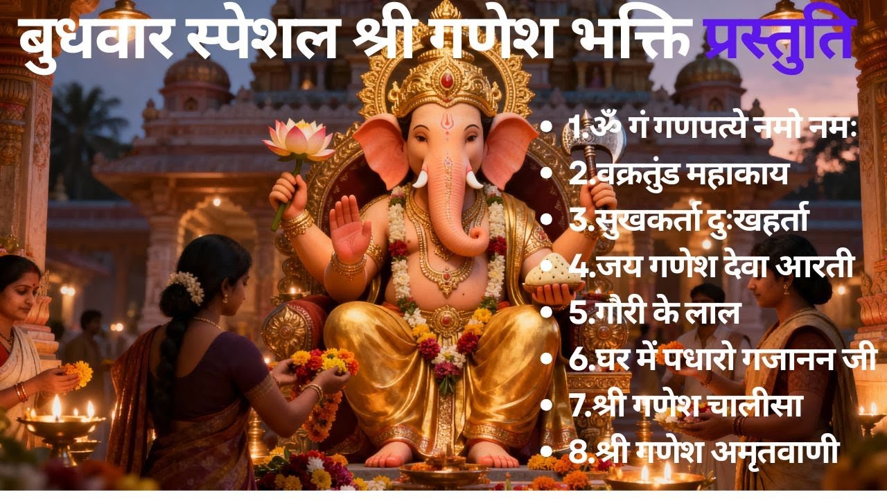 बुधवार विशेष गणेश भजनॐ गं गणपतये नमो नमः | वक्रतुंड महाकाय | सुखकर्ता दुःखहर्ता | गणेश अमृतवाणी आरती