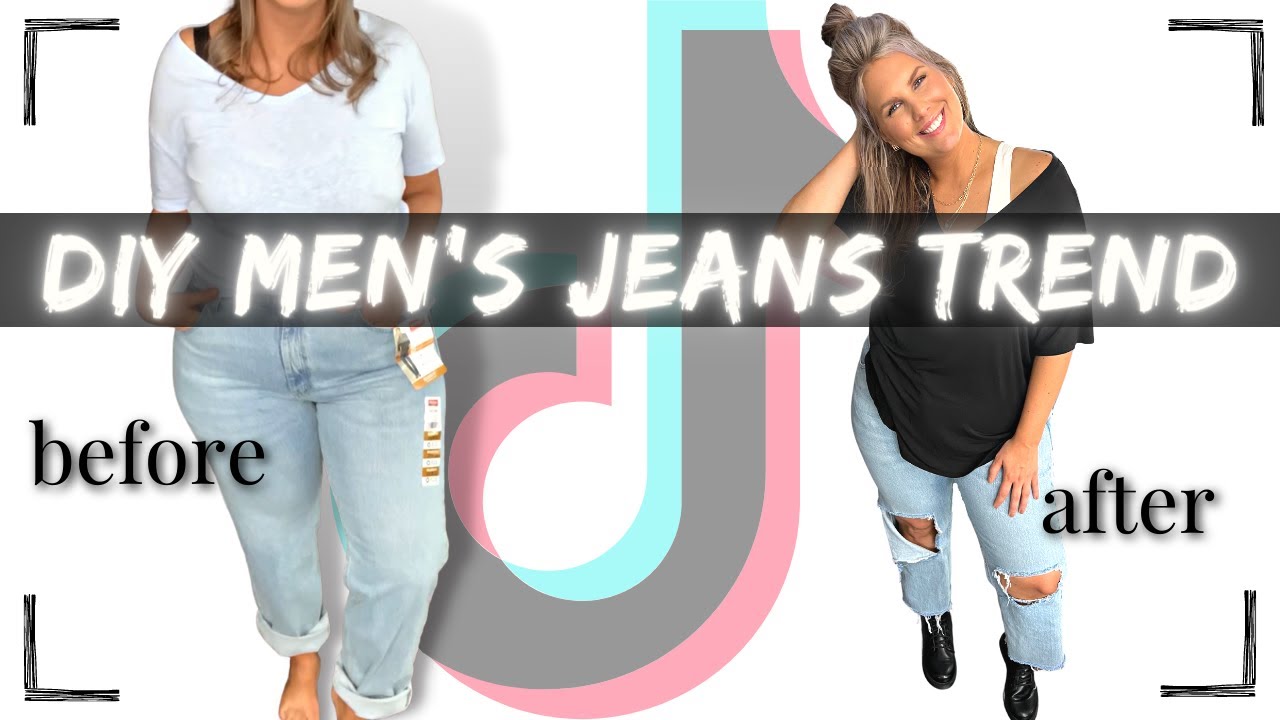 Walmart DIY Distressed Mom Jeans | TikTok Trend: Men's Wrangler Jeans, Flattering on Midsize/Curvy?!