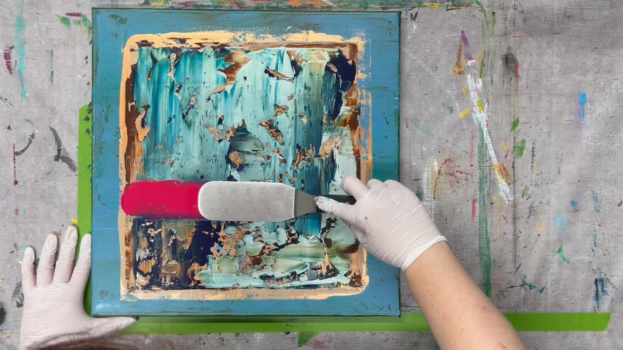 abstrakte Rakeltechnik mit Bronze, Perlfarben und einer Glättkelle | abstrakte Acrylmalerei