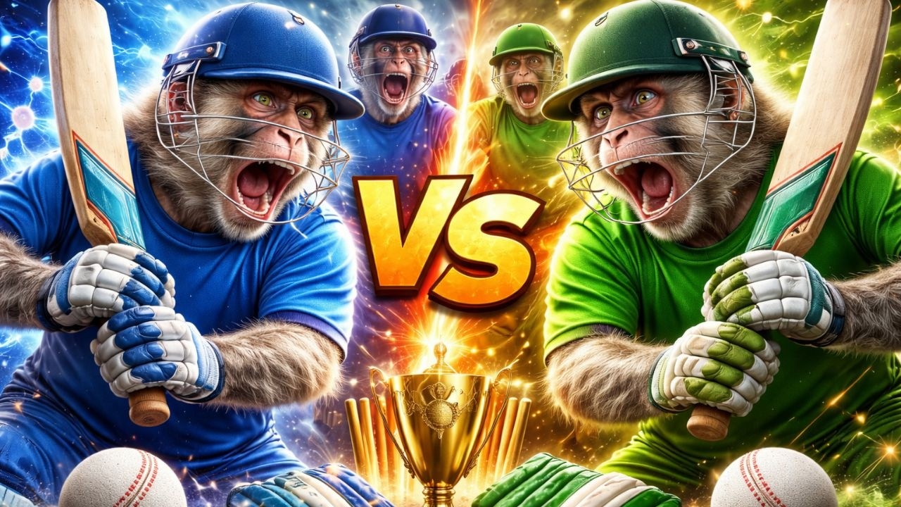 बंदरों का T20 वर्ल्ड कप फाइनल! 🏆🏏 | Team Blue vs. Green — Heavy Bat Sound!
