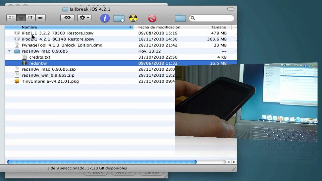 Jailbreak iOS 4.2.1 con Redsn0w iPod 2G (Parte 2)