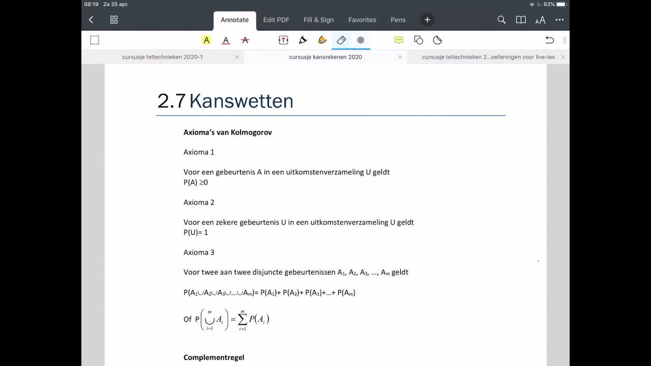 Combinatoriek H2 Kansrekenen - video2 - Kanswetten en stelling van Boole