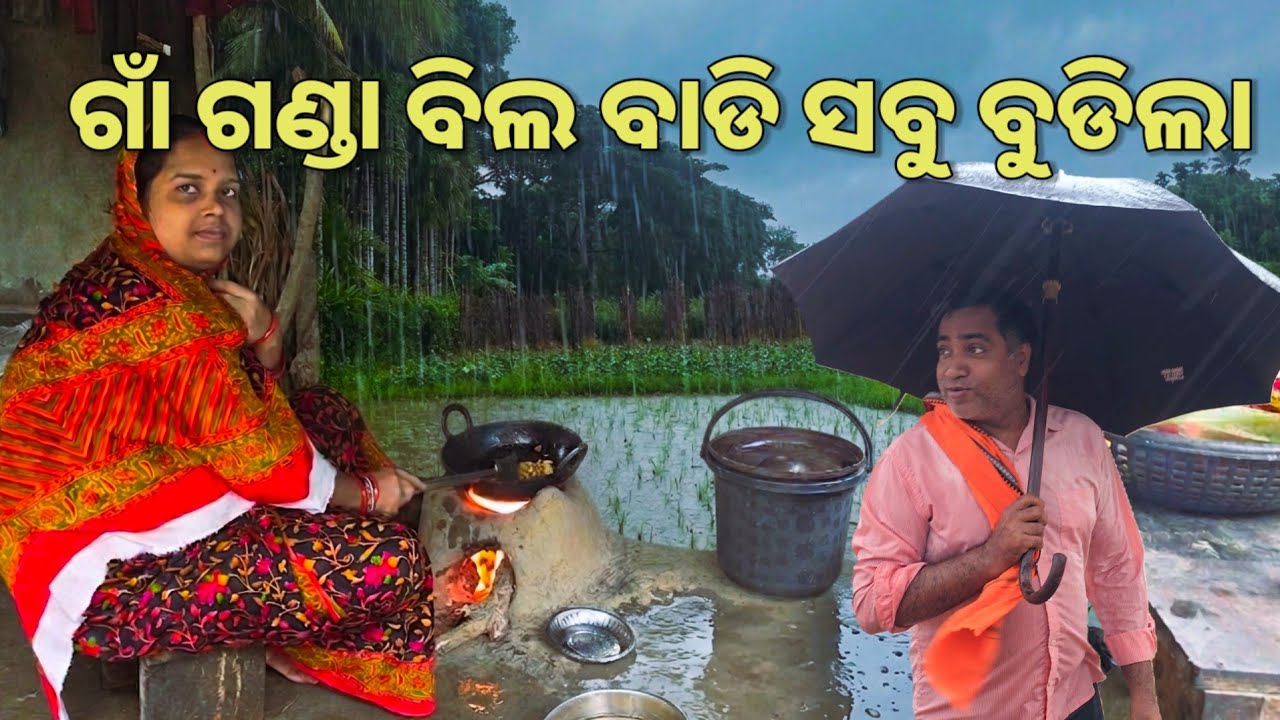 ଗାଁ ଗଣ୍ଡା ବିଲ ବାଡି ସବୁ ବୁଡିଲା l ଚୁଲିରେ ପାଣି ପଶିଲା l ଝଡି ବର୍ଷା l Rainy Day & Odisha village life 