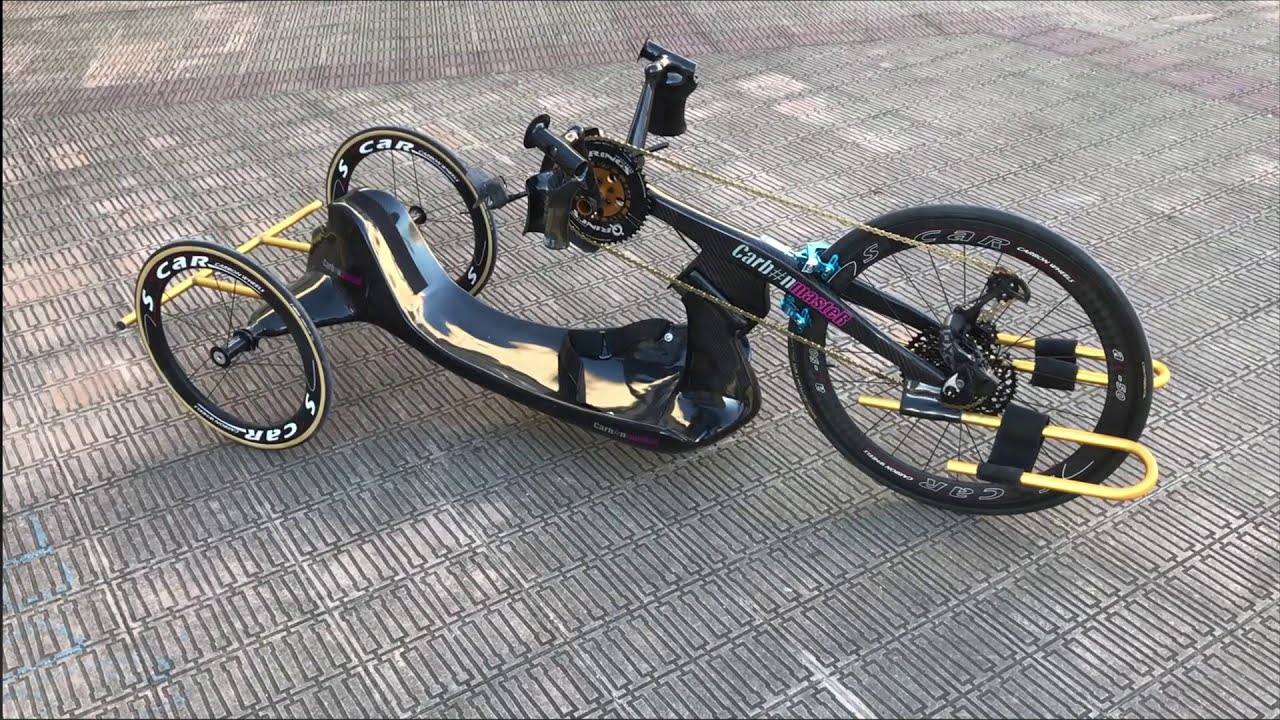 Carbon handbike for quadriplegics lying position. Carbonmaster