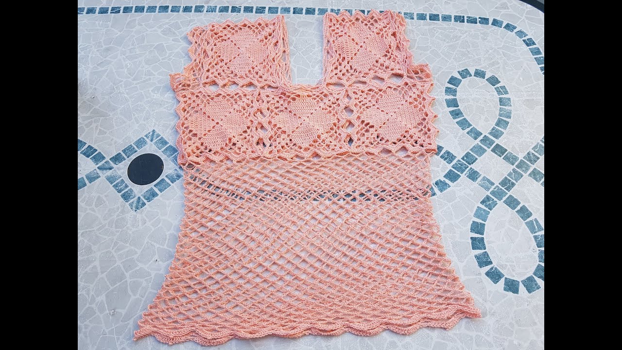 Tutorial top estivo con la mattonella con rombi e il punto rete all'uncinetto