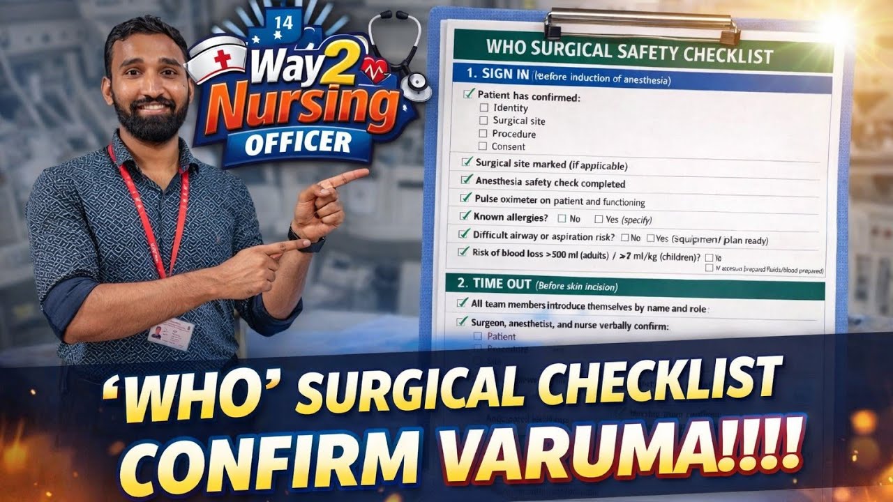 “WHO Surgical Checklist confirm varuma🔥 NORCET Nursing Officer Must-Know!”|@way2nursingofficer |GOPI