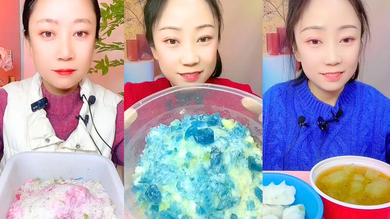 Blue Crystal Ice and Pink Snow Dessert Texture Tasting